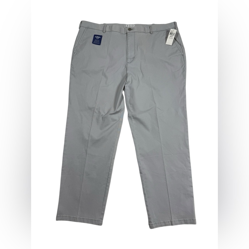 Izod Sportflex Stretch Chino Pants 40x29 Gray Straight Fit Comfort Waistband NEW